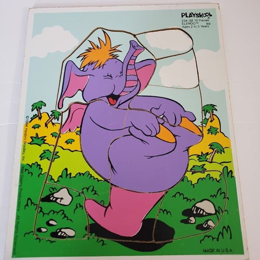 Vintage Playskool Purple Elephant Eleroo Wooden Puzzle Kids Early Learning